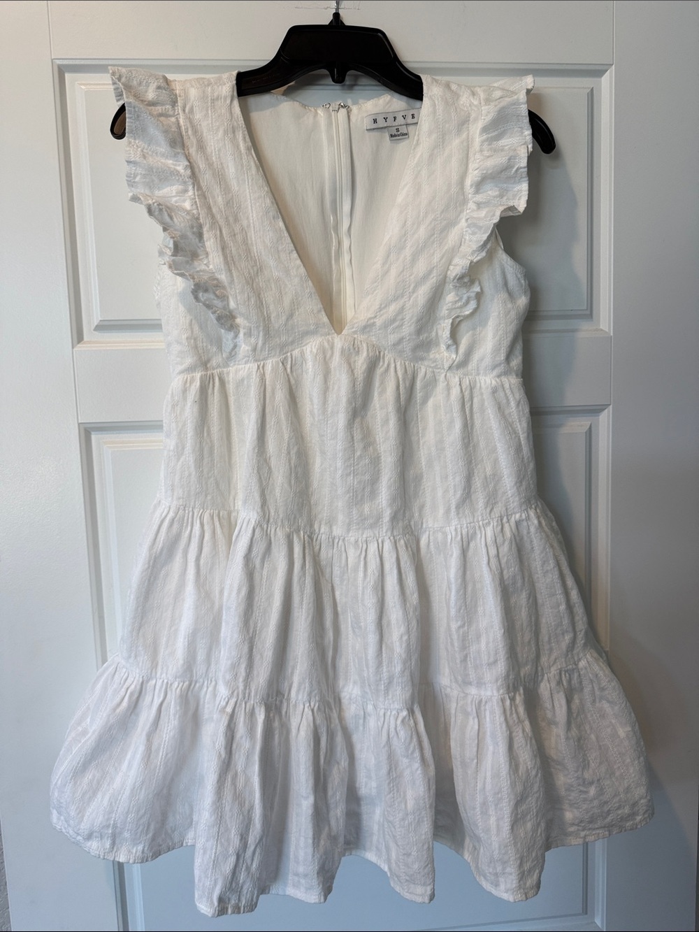 HYFVE White Ruffle Cotton Mini Dress